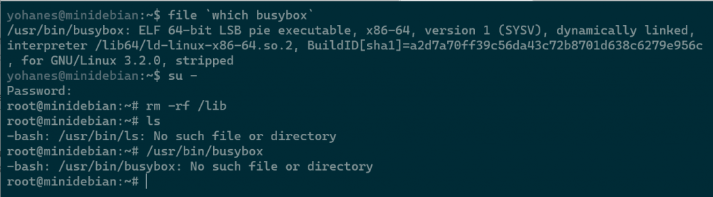 When you deleted /lib on Linux while still connected via SSH